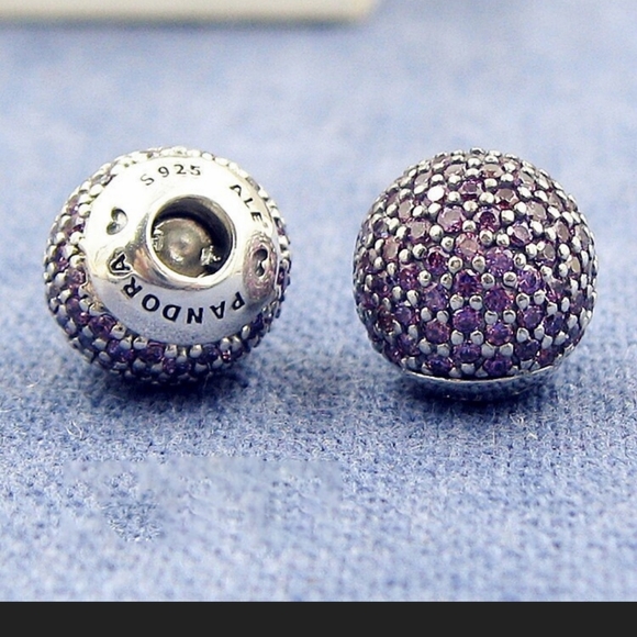 PAIR of authentic Pandora open bangle End Caps " Fuchsia pave style " LIKE NEW - Picture 3 of 6